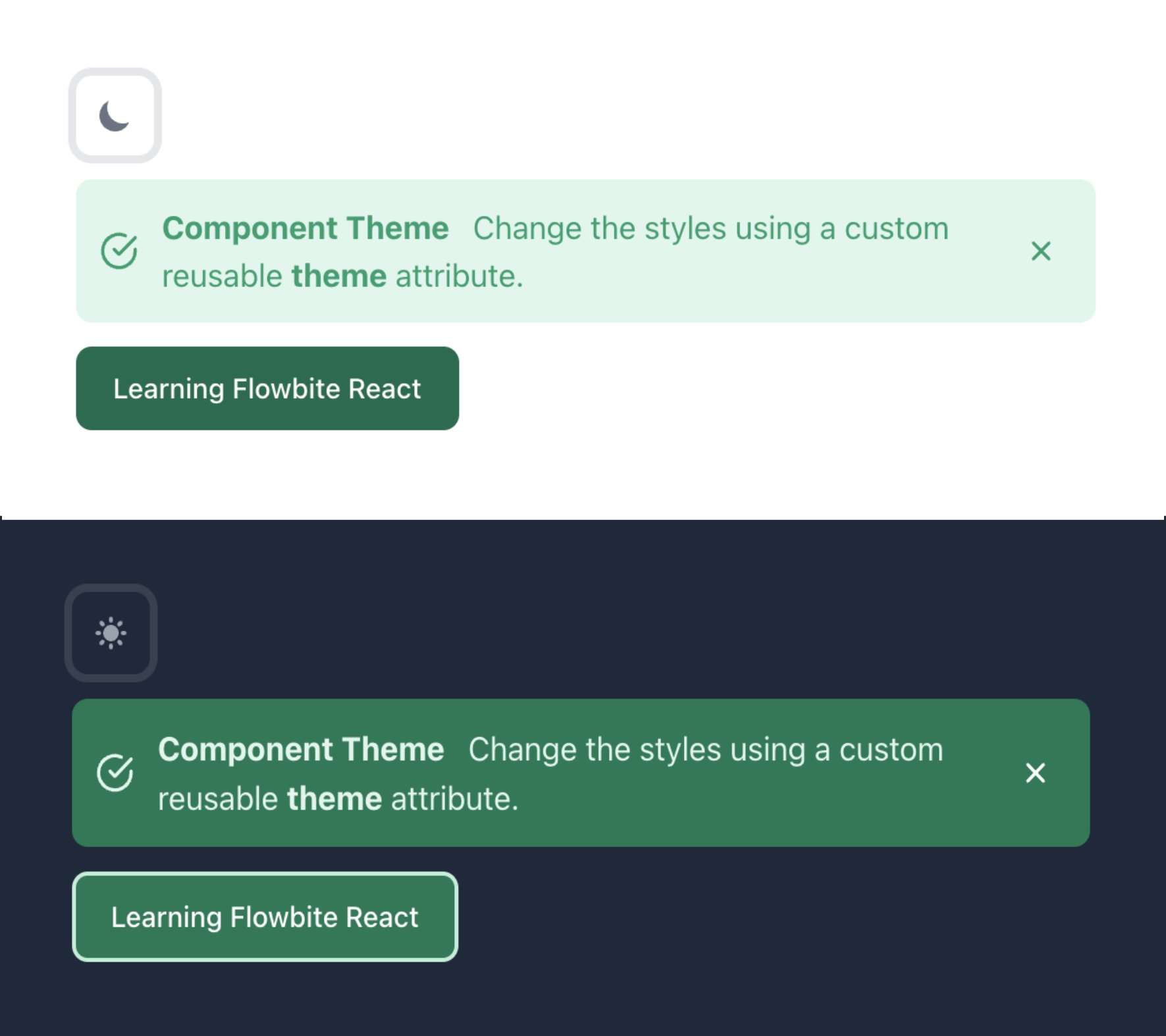 Shows a comparison of two images side by side, one in normal light mode and the other in dark mode.