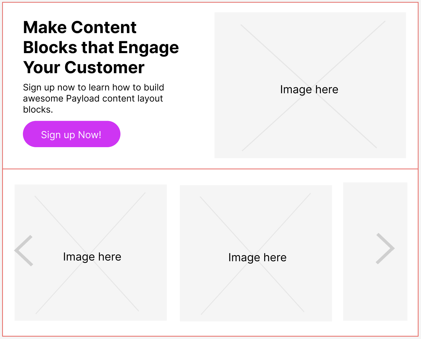 Shows a visual web design concept, with payload block content stacked vertically.