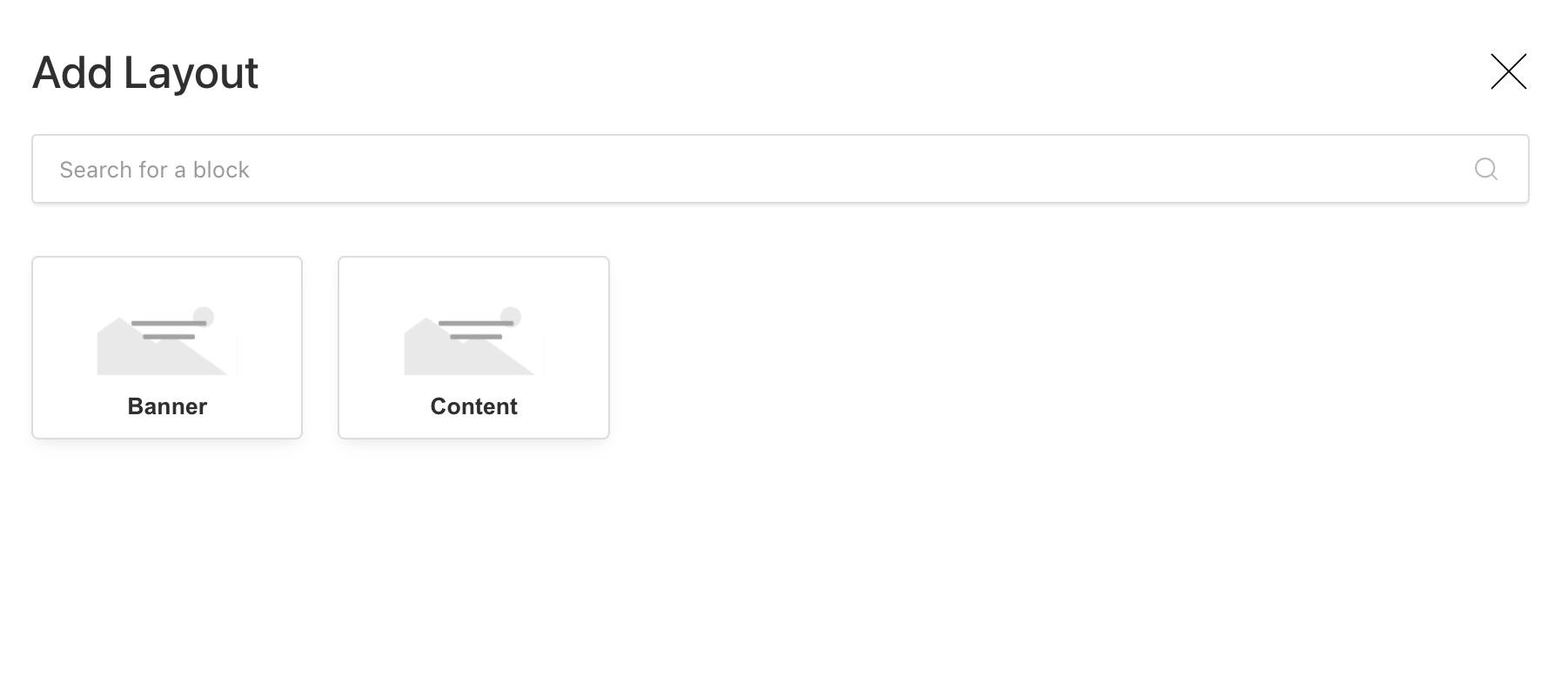Payload CMS admin UI showing selection menu to select a block content type.