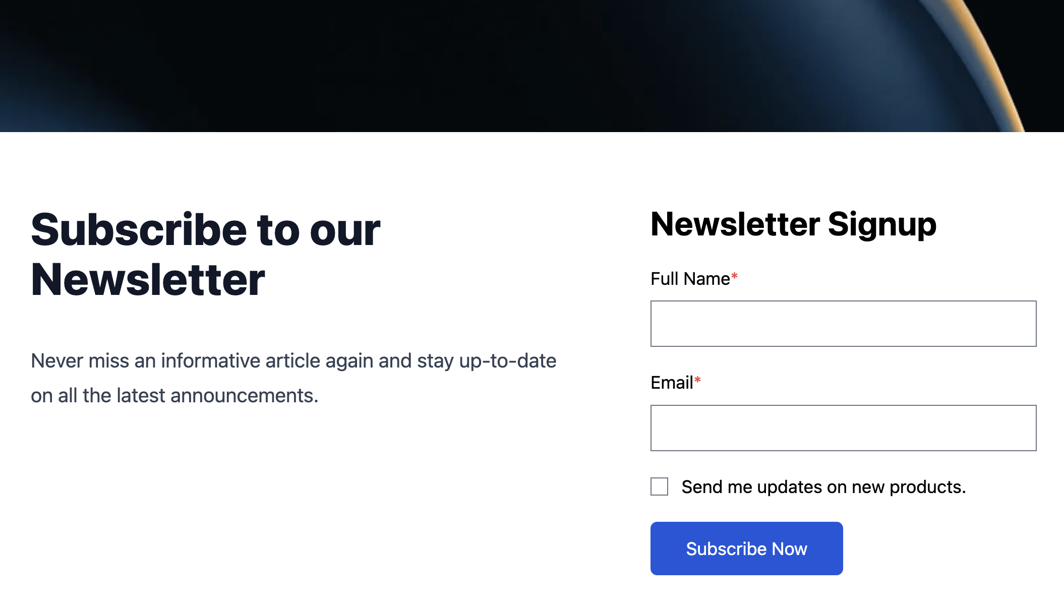 shows a simple newsletter signup form.