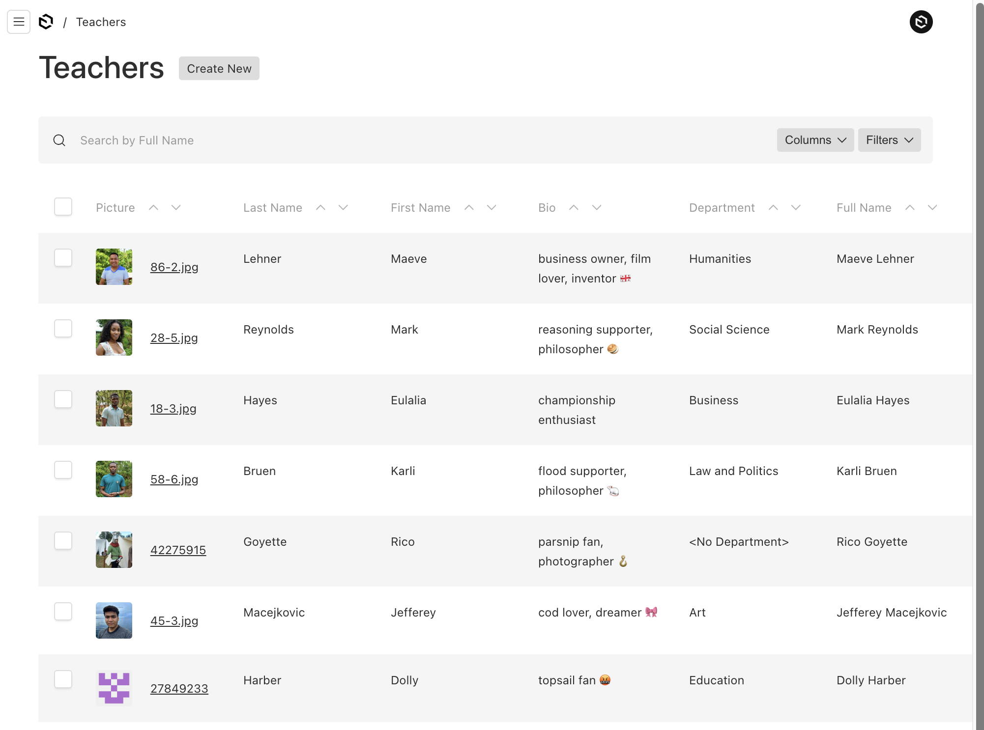 Shows a table list of registered teachers in Payload Admin UI