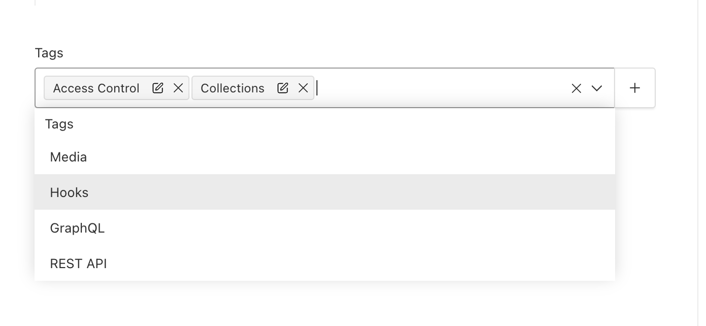 Shows a tag dropdown select menu in Admin UI