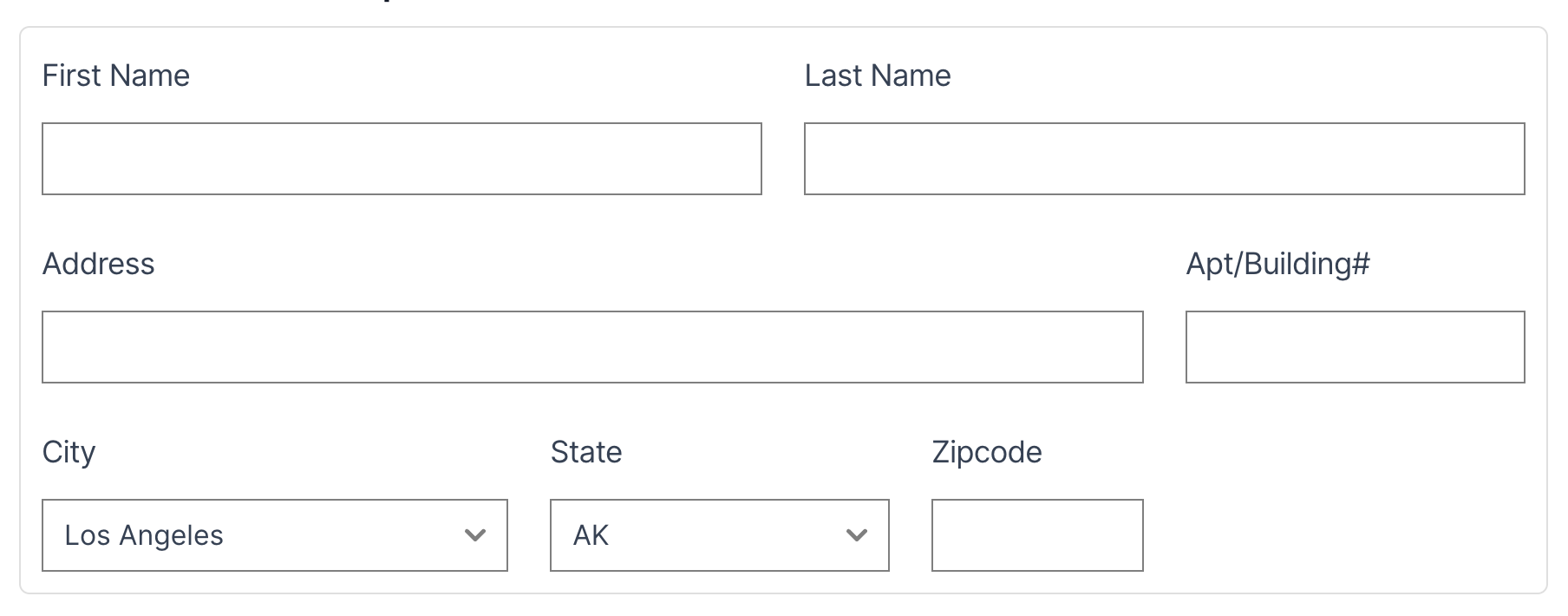 Shows an address form which was arranged for a desktop layout using Tailwind grid