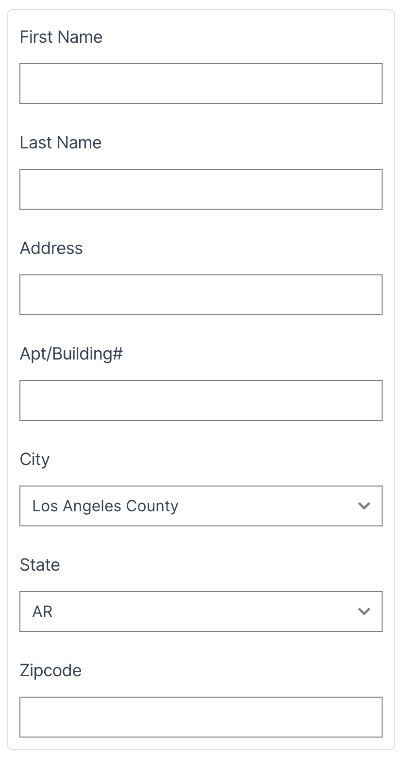 Shows an address form stacked vertically, which was arranged for a mobile device using Tailwind grid