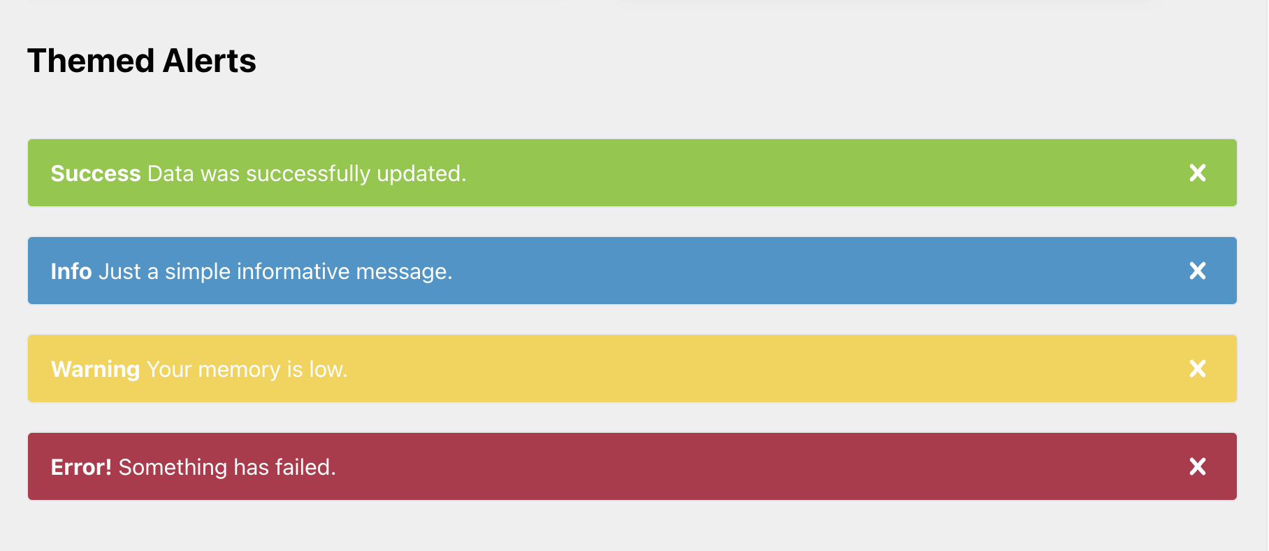 Shows a page with some sample buttons, card and alerts using a tailwind custom theme palette of colors